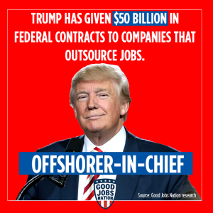 Trump has given $50 Billion in federal contracts to companies that outsource jobs.